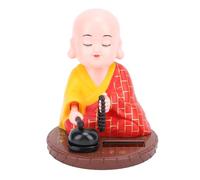 ANKROYU Little Monk Solar Figurine Auto Nodding Knocking Chinese Monk Statue Car Dashboard Ornament Home Desktop Decor ABS Material Gift for Adults (Red)