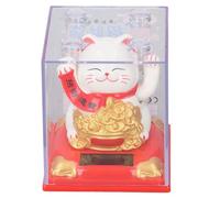 ANKROYU Lucky Waving Cat Solar Powered Fortune Cat Decoration Wealth Welcoming Ornament for Office Desk Car Home Plastic Material 8.1 x 8.1 x 9.8cm (Type 336A White)