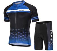 ANKROYU Men Cycling Jersey Set Quick Dry Breathable Short Sleeve with 3D Padded Shorts Professional Cycling Outfit for Road Bike Mountain Bike Riders 80 Polyester 20 Spandex (2XL)