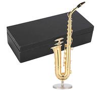 ANKROYU Miniature Copper Saxophone Model, Miniature Alto Saxophone Replica with Stand Case, Saxophone Ornaments, Mini Saxophone Replica for Craft 19cm