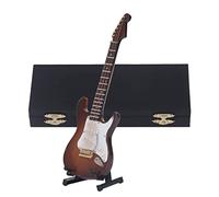 ANKROYU Miniature Electric Guitar Premium Basswood High Simulation Mini Guitar Model with Coated Surface and Holder Box for Home Desk Office Table Decor 7.1in Long Coffee Color