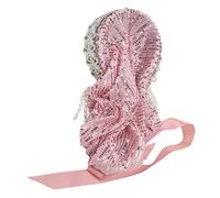 ANKROYU Muslim Hijab Scarf for Women Elegant Stretchy Lightweight Breathable Rhinestone Bow Headwrap Headband Suitable for Daily Wear Work Formal Events Polyester Lace One Size (Pink)