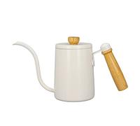 ANKROYU Professional 600ml 20oz Gooseneck Pour Over Coffee Kettle with Beech Wood Handle Precise Water Flow Control for Home Baristas and Coffee Shops Stainless Steel Tea Pot (White)