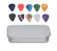 ANKROYU Professional Guitar Picks Set 10PCS Colorful Retro Cosmic Star Pattern Bass Booster Heart Shape Picks with Metal Tin Box for Electric Acoustic Bass Banjo Ukulele Musicians (Black box) (Silver