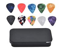 ANKROYU Professional Guitar Picks Set 10PCS Colorful Retro Cosmic Star Pattern Bass Booster Heart Shape Picks with Metal Tin Box for Electric Acoustic Bass Banjo Ukulele Musicians (Black box)