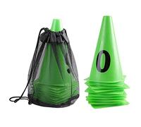 ANKROYU Professional Soccer Training Cones Bright Green Football Markers Durable PE Material Flat Base 0 9 Numbered 10 Piece Set with Carry Bag for Football Coaching and Team Pract