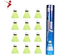 ANKROYU REGAIL 12Pcs Imitation Nylon Feather Badminton Plastic Birdies Ball Set Shuttlecock for Indoors Outdoors Sports Activities Training Premium Cork Base High Speed Durable Des (Yellow)