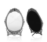 ANKROYU Retro Desktop Makeup Mirror, Floral Embossed Antique Pewter Tabletop Mirror, 360° Rotating Vintage Mirror for Vanity and Dressing Table (30L x 24W cm)