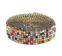 ANKROYU Rhinestone Crystal Glass Mesh Banding Iron On Applique Sparkling Elegant Decorative Trim for Wedding Dresses Shoes Accessories 1 Meter AB Color Yellow Black 7 Color Red Blu (Colorful 6 Rows 1