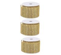 ANKROYU Rhinestone Mesh Roll Shiny Diamond Wrap Ribbon Trim DIY Handmade Decoration for Wedding Party Christmas Tree Decoration Gold Silver Black 3PCS (Gold)