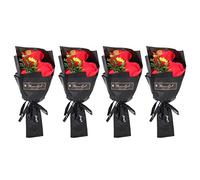 ANKROYU Rose Soap Flower Bouquet Exquisite Romantic Valentine Gift Set Artificial Rose Petal Soap For Wedding Party Mother Day Christmas Decoration 4 Pcs Red Soap Roses 22.5 x 10.5
