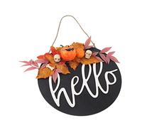 ANKROYU Round Wood Door Sign Rustic Farmhouse Welcome Hanging Decor for Front Door Christmas Halloween Holiday Home Party Decoration Handmade Floral Willow Hemp Rope 30x30cm 11.8x1 (purple leaf