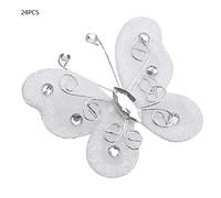 ANKROYU Sheer Mesh Wire Glitter Butterflies 24pcs DIY Wedding Party Decoration Supplies for Home Clothing Accessories White Blue Pink Purple Red 5cm (White)