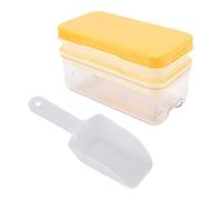 ANKROYU Silicone Ice Cube Trays with Lid and Scoop Premium Food Grade Non Easy Release Ice Making Molds for Cocktails Whiskey Soda Coffee 2 Layers 64 Cubes Storage Bin (Yellow)