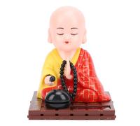 ANKROYU Solar Little Monk Figurine Funny Nodding Light Sensor Energy Saving Solar Little Monk Ornament for Home Desktop Car Dashboard ABS Material 7.5x7.5x9cm (Red)