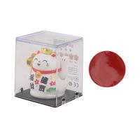 ANKROYU Solar Powered Lucky Cat Figurine 2 Inch Automatic Waving Arm Fortune Cat Ornament for Home Desk Decor Plastic Cute Cartoon Style Gift (White)