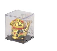 ANKROYU Solar Powered Lucky Cat Figurine 2 Inch Automatic Waving Arm Fortune Cat Ornament for Home Desk Decor Plastic Cute Cartoon Style Gift (Gold)