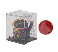 ANKROYU Solar Powered Lucky Cat Figurine 2 Inch Automatic Waving Arm Fortune Cat Ornament for Home Desk Decor Plastic Cute Cartoon Style Gift (Black)