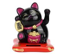 ANKROYU Solar Powered Lucky Cat Waving Fortune Cat Wealth Welcoming Decorative Ornament for Home Office Restaurant Plastic 14cm 318g (Black)