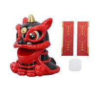 ANKROYU Solar Powered Wake Lion Ornament Automatic Nodding Lion Chinese Traditional Car Decor ABS Material Fortune Gift Energy Saving Waking Lion Decoration (Red) (Yellow) (Black)