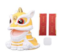 ANKROYU Solar Powered Wake Lion Ornament Automatic Nodding Lion Chinese Traditional Car Decor ABS Material Fortune Gift Energy Saving Waking Lion Decoration (Red) (Yellow)