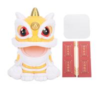 ANKROYU Solar Powered Wake Lion Ornament Automatic Nodding Lucky Fortune Decoration Auspicious Lion Statue for Home Car Dashboard Desk Decor Plastic Bright Colors 9.5cm Gift (Yellow)
