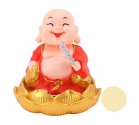 ANKROYU Solar Shaking Head Monk Ornament, Sandstone Resin Solar Nodding Maitreya Car Ornament, Solar Nodding Buddha Statue for Wealth Fortune (Red)