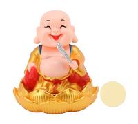 ANKROYU Solar Shaking Head Monk Ornament, Sandstone Resin Solar Nodding Maitreya Car Ornament, Solar Nodding Buddha Statue for Wealth Fortune (Golden)