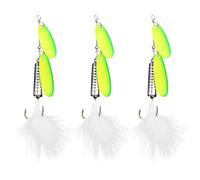ANKROYU Spinner Spoon Fishing Lures 3Pcs Double Spinner Artificial Fish Baits with Treble Hook Tackle for Perch Catfish Mandarin Fish Predatory Fishing Blue Golden Green (Green)