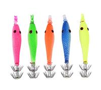 ANKROYU Squid Fishing Hooks 5 Pack Luminous Dual Point Hooks High Visibility Design Saltwater Freshwater Fishing Gear Durable Silicone Material Pink Orange Blue Green Yellow