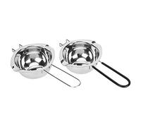 ANKROYU Stainless Steel Melting Pot Set 2PCS 400ml with Long Handle Double Pour Spouts Non Slip Hook Proof Melting Bowl for Butter Chocolate Cheese Home Kitchen Restaurant (Silver + Black)