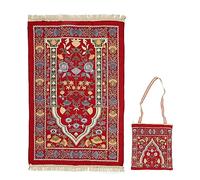 ANKROYU Tassel Pilgrimage Prayer Rug Soft Chenille Blanket Multipurpose Meditation Mat for Home Mosque Travel with Carrying Bag Durable Comfortable 70x110cm (Crimson)
