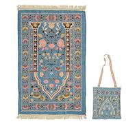 ANKROYU Tassel Pilgrimage Prayer Rug Soft Chenille Blanket Multipurpose Meditation Mat for Home Mosque Travel with Carrying Bag Durable Comfortable 70x110cm (Lake Blue)