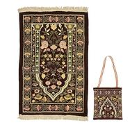 ANKROYU Tassel Pilgrimage Prayer Rug Soft Chenille Blanket Multipurpose Meditation Mat for Home Mosque Travel with Carrying Bag Durable Comfortable 70x110cm (Coffee)