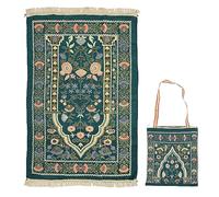 ANKROYU Tassel Pilgrimage Prayer Rug Soft Chenille Blanket Multipurpose Meditation Mat for Home Mosque Travel with Carrying Bag Durable Comfortable 70x110cm (Dark Green)