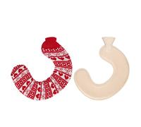 ANKROYU U Shaped Hot Water Bag Soft 1L Water Injection Neck Shoulder Hot Water Bottle with Soft Cover for Travel Warmth and Comfort (Red Background White Heart) (Red Bowknot)