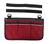 ANKROYU Wheelchair Side Bag, Polyester Multi Pocket Armrest Storage Pouch with 2 Hook Loop Fasteners, Wheelchair Pouch Bag for Outdoor Mobile Chair (Red)