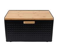 ANKROYU Wooden Bread Box Natural Vintage Heavy Duty Large Capacity Bread Storage Bin for Kitchen Countertop Premium Wood and Iron Construction 35.5x21.5x20cm (Black)