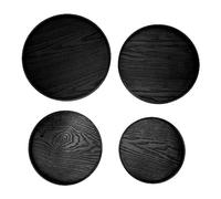 ANKROYU Wooden Serving Tray Slip Spill Proof Durable Safe Multifunctional Round Serving Tray for Restaurant Cafe Home Ash Wood 4 Pieces (Black)