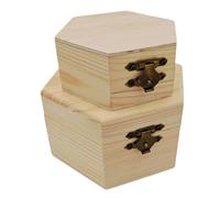Anktily 2 Pack Plain Unfinished Wooden Box, Hexagon Unpainted Wooden Jewellry Box DIY Storage Chest Treasure Case for Home Table Decoration
