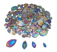Anktily 500pcs Black Iridescent Leaf Ceramic Mosaic Tiles for Crafts, Mixed Sizes 2-5.3cm x 1.1-3.3cm, Glue Down Installation
