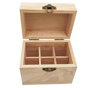 Anktily 6 Compartments Unfinished Wooden Storage Organizer Box with Lid, 11 x 7.5 x 9.5 cm Unpainted Wood Case Box for Small Keepsakes, Jewellery, Tea Bag Holder Case
