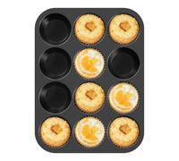 Ankway 12 Cup Muffin Tray with Metal Frame, BPA Free Silicone Cupcake Tray, Non-Stick Muffin Tin Baking Tray for Cupcakes Yorkshire Pudding Bun Mince Pie, Dishwasher Safe, Black