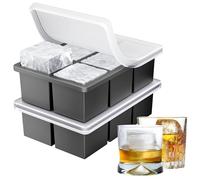 Ankway Silicone Ice Cube Tray with Lid, 2 Pack 5cm Large Ice Cube Moulds for Freezer Whiskey Cocktail Drinks, 12 Cubes, Food Grade, BPA Free, Easy-Release, Stackable and Dishwasher Safe