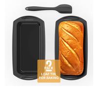Ankway Silicone Loaf Tin with Dough Scraper, 2 Pack Non-Stick Bread Tins for Baking, Rectangular Bread Pan, 28 x 14.3 x 6.3 cm, Ideal for Bread, Loaves, Cakes and Bakes, Dishwasher Safe, Black
