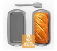 Ankway Silicone Loaf Tin with Dough Scraper, 2 Pack Non-Stick Bread Tins for Baking, Rectangular Bread Pan, 28 x 14.3 x 6.3 cm, Ideal for Bread, Loaves, Cakes and Bakes, Oven and Freezer Safe, Gray
