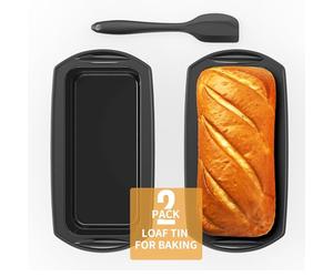 Ankway Silicone Loaf Tin with Dough Scraper, 2 Pack Non-Stick Bread Tins for Baking, Rectangular Bread Pan, 28 x 14.3 x 6.3 cm, Ideal for Bread, Loaves, Cakes and Bakes, Dishwasher Safe, Black