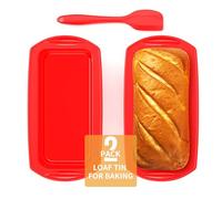 Ankway Silicone Loaf Tin with Dough Scraper, 2 Pack Non-Stick Bread Tins for Baking, Rectangular Loaf Pan, 28 x 14.3 x 6.3 cm, Ideal for Bread, Loaves, Cakes and Bakes, Oven and Freezer Safe, Red