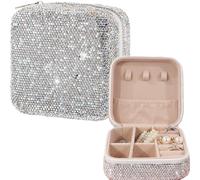 Ankysasky Bling Jewelry Organizer, Travel Jewelry Case Organizer Portable Small Jewelry Storage Box Shining Jewelry Holder Case Gifts for Women Teen Girls and Friends (Silver)