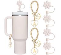ANLABESY Compatible with Stanley Cup Accessories, 2PCS Butterfly Letter Charms with 4PCS 10mm Stanley Straw Cover Cap for Stanley Cup 30&40 Oz, Silicone Stanley Straw Toppers for Stanley Tumbler(A)